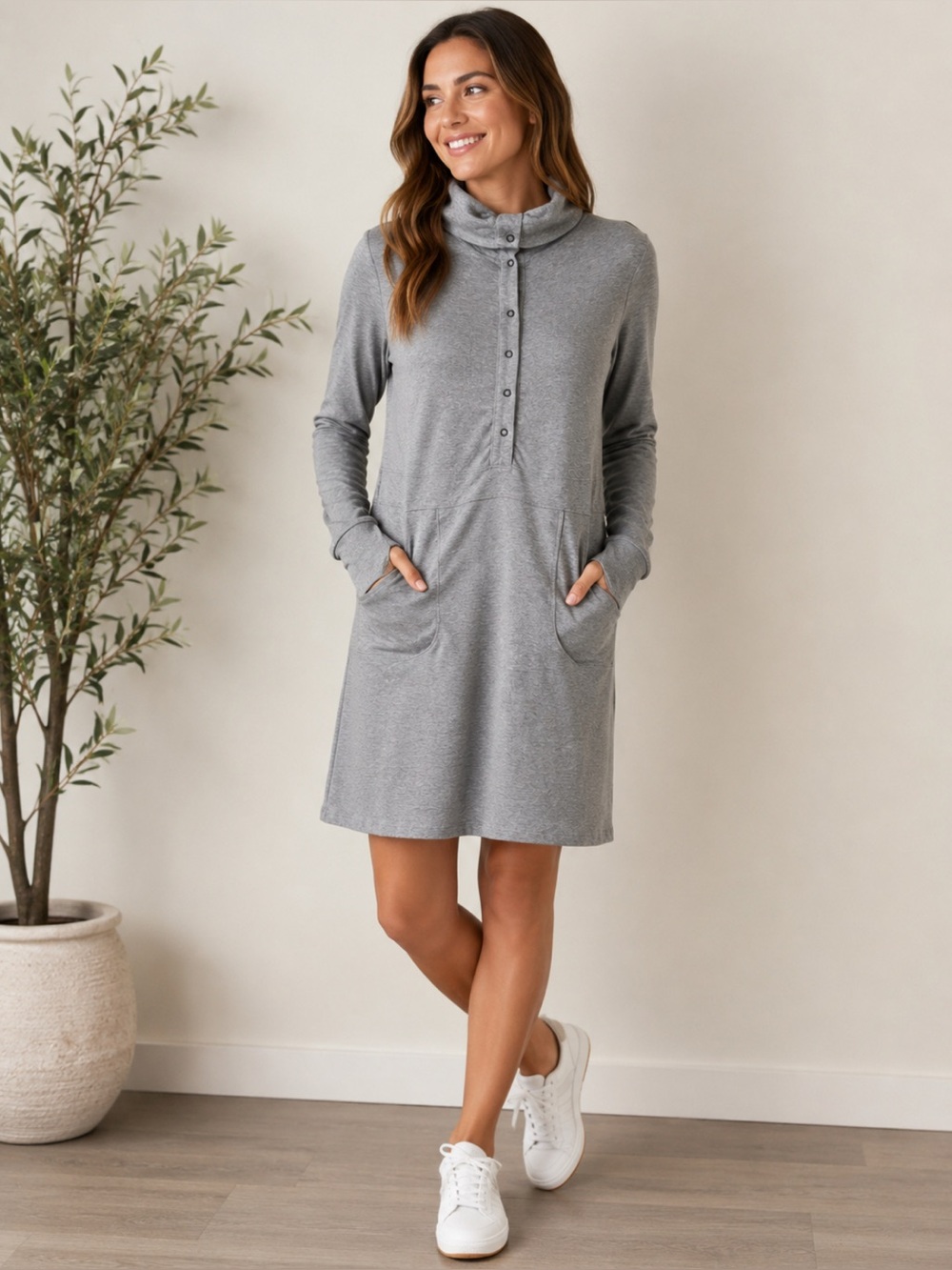 Athleta Gray Organic Cotton Cowl Neck Dress Size Small Women’s